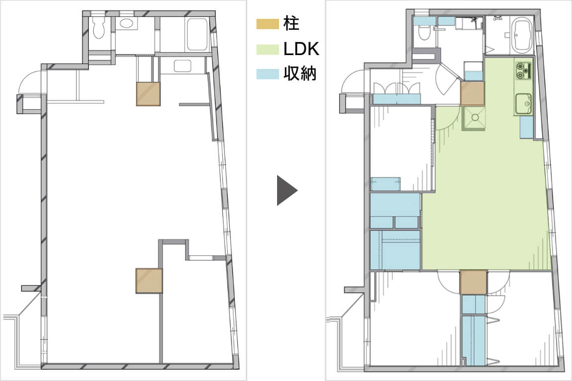施工前と後の間取り図の比較